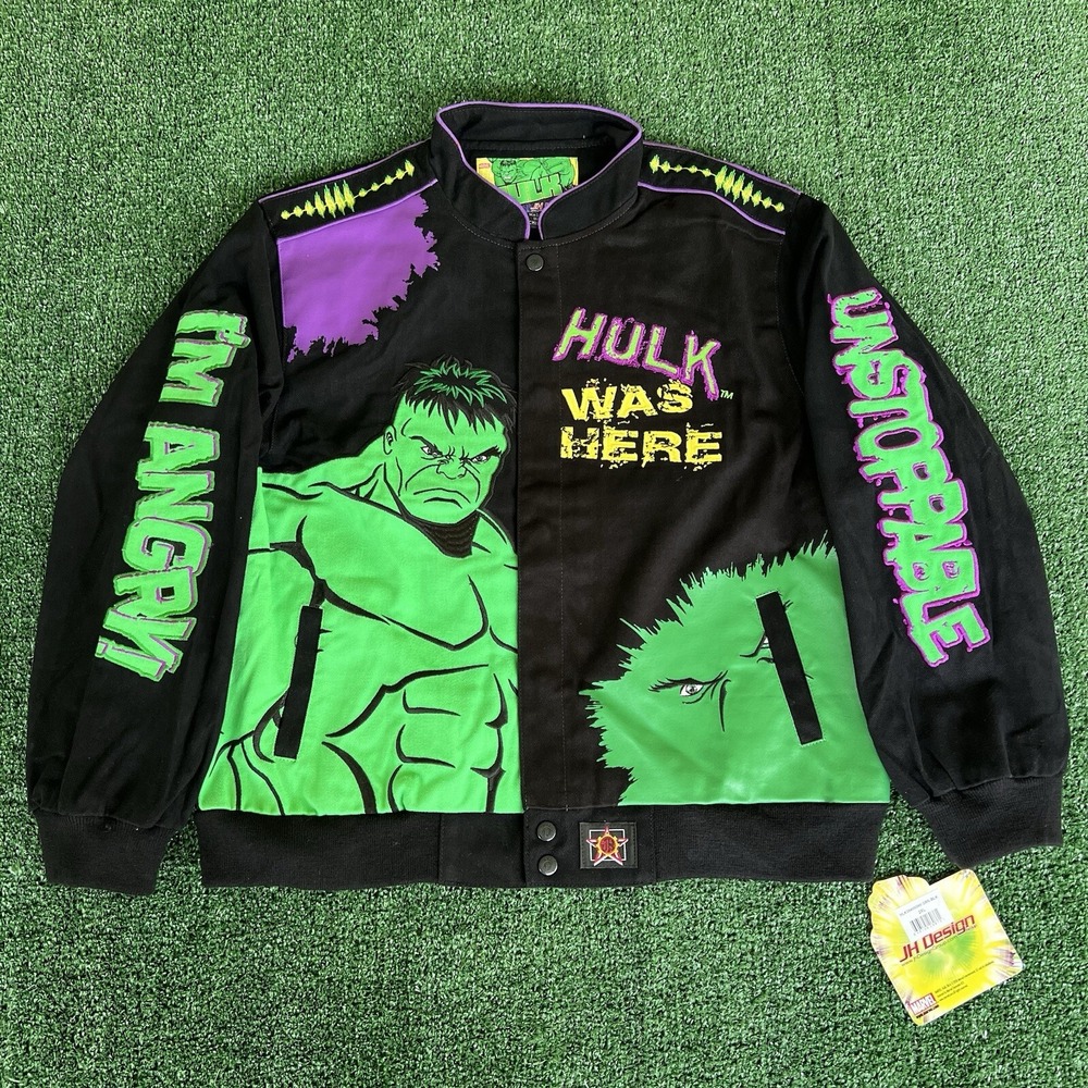 NWT NOS 2010 JH Design Youth Marvel Hulk‎ Nascar Jacket Size 2XL Mens Crop Small